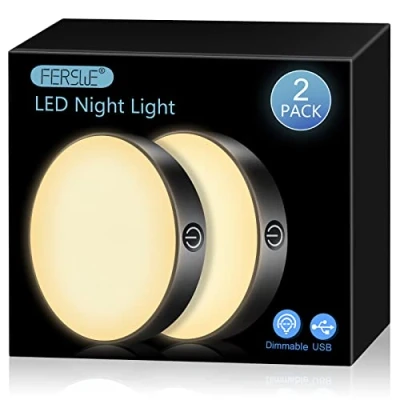 Imagen de Ferswe luz armario, 3000 K, luces nocturnas recargables, de armario con batería grande 1000 mAh, nocturna LED para mostrador, cocina, dormitorio y pared (2 unidades)