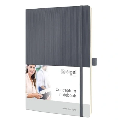 Imagen de SIGEL CO319 Cuaderno premium a líneas, A4, tapa blanda, gris Conceptum