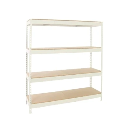 Imagen de Simon Rack Estanteria Industrial, 2000x2400x900 mm, 400 kg de Punto Flexión, 4 Estantes Madera, Estanterias Almacenaje, Metalicas, Blanco/Madera SimonTaller