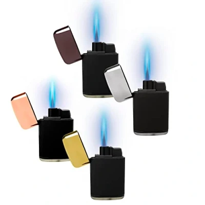 Imagen de 4 Mecheros Encendedores Jet Turbo Soplete Recargables con Gas Precargado y Llama Ajustable, Metalizados,Tacto Soft Antiviento Uds