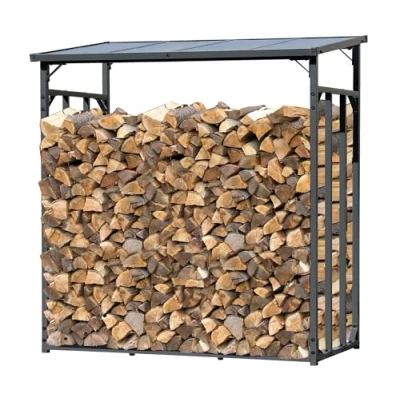 Imagen de QUICK STAR Estantería de metal para leña chimenea, color antracita, XXL, 185 x 70 cm, promoción jardín, 2,3 m3