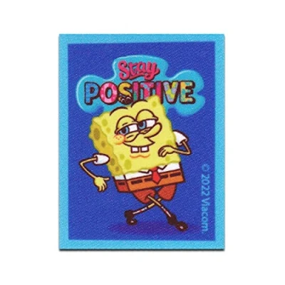 Imagen de Comercial Mercera Bob Esponja Stay positive impreso Parches Termoadhesivos Bordados Aplique Para Ropa, Tamaño: 5,2 x 6,7 cm