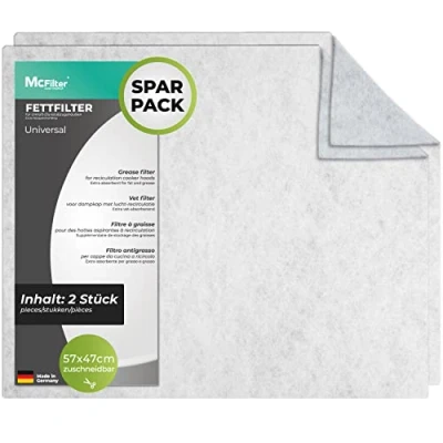 Imagen de McFilter 2 filtros de grasa para campana extractora, corte a medida universal (57 x 47cm), filtro estera filtrante