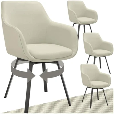 Imagen de TecTake® Silla Giratoria con Reposabrazos, Tapizada y Acolchado de Alta Densidad, Patas Acero 360, Antideslizante, Montaje Rápido, Ideal para Comedor, Cocina Dormitorio 4 Sillas Antracita