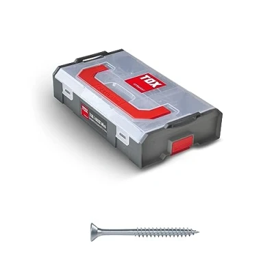 Imagen de TOX L BOXX Surtido de minitornillos para madera aglomerada 4,5 + 5 mm TX, ajustables individualmente, enclavables, incluidos tornillos con accionamiento 260 piezas, 094903208