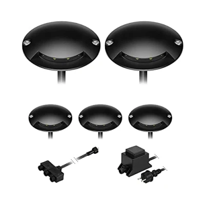 Imagen de ledscom.de Lámpara de pie LED BUNDA, 1 lámpara, extraplana, para exteriores, aluminio, negra, redonda, 7cm Ø, blanco cálido, juego 5