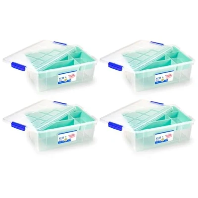Imagen de AC Pack de 4 Cajas ordenación N.º 31 Contenedor para almacenar Juguetes, Libros, Ropa, Mantas Capacidad 9 litros Dimensiones Aprox.: 14 x 37 26 cm Color Aleatorio
