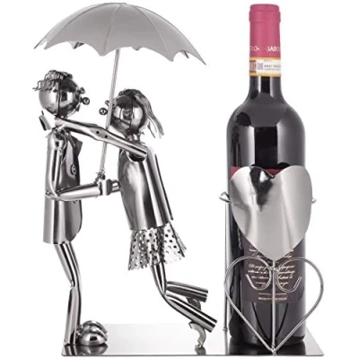 Imagen de BRUBAKER Porta Botella de Vino Par con Paraguas Objeto Decorativo Soporte Metal Tarjeta Felicitación