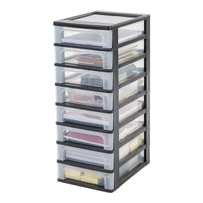 Imagen de Iris Ohyama Unidad de almacenamiento plástico con 8 cajones superficiales, Negro, formato A4, A5 y A6, multiusos, para oficina, escuela, papelería, armario hogar, Torre, Organizador, OCH 2080
