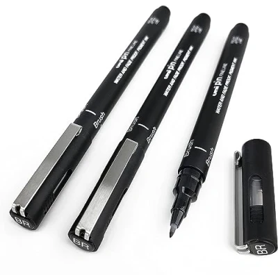 Imagen de Uni Pin Stylo à pointe pinceau pour dessin Noir Lot de 6
