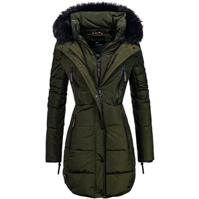 Imagen de Marikoo Moonshine Abrigo Guateado Largo de Invierno para Mujer con Pelo Oliva XS