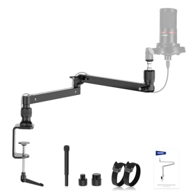 Imagen de NEEWER Soporte Escritorio con Mic Brazo Perfil Bajo Amortiguación, 360 Brazos Articulados Giratorios Poste Elevado y Canales Gestión Cables para Micrófono, Podcast, Streaming, Zoom, MST002