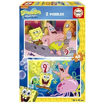 Imagen de Educa Puzzle Bob Esponja Set de 2 Puzzles con 48 Piezas Cada uno compuestos por Grandes Piezas, Perfectamente acabadas para Que Sea Sencilla y Segura su manipulación (19388)