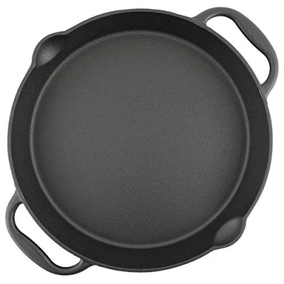 Imagen de BBQ TORO Sartén de Hierro Fundido Para Barbacoacon 2 Asas y Boquillas Termorresistente Curada pre Seasoned Cocinas Gas, Inducción, Eléctricas Fuego, Parrilla Redonda