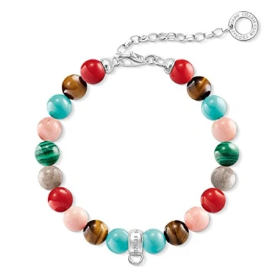 Imagen de Thomas Sabo Pulsera con dije de coral bambú teñido, diseño jaspe multicolor, 18,5 cm