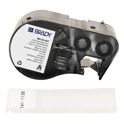 Imagen de Brady Etiquetas de vinilo autolaminado para impresoras BMP41/BMP51/BMP53/M511 70 adhesivas Negro sobre blanco, transparente (25,40 mm (an) x 101,60 (al)) M4 53 427
