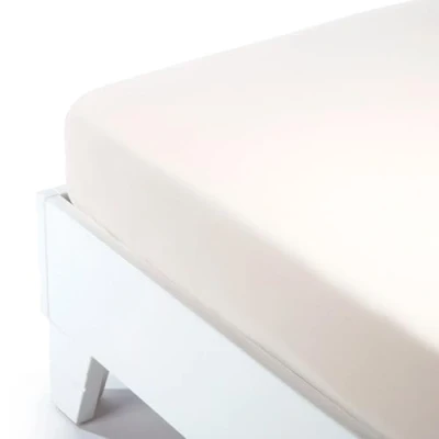 Imagen de Caleffi Sábana Bajera con Esquinas Inferiores de Franela para Cama Matrimonio, Color Crema, Lisa, 74475