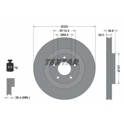 Imagen de TEXTAR 92306503 Disco de freno 320 28 05/07 114,3 ventilación interna revestido sin perno sujeción rueda, buje rueda