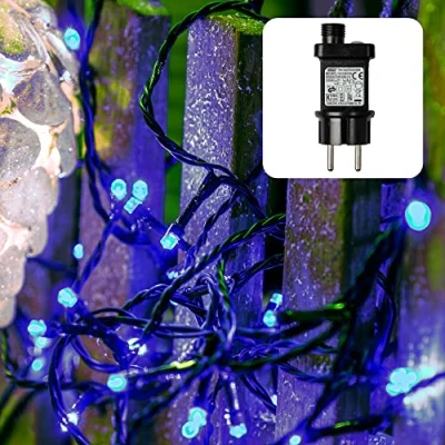 Imagen de Hellum LED cadena de luz al aire libre con temporizador I 7,9m 80 azul enchufe luces del árbol Navidad cable en verde