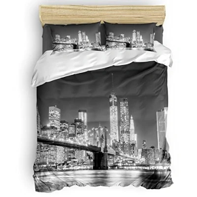 Imagen de Funda Nordica Cama 90 Ciudad Juego de Edredon 135x200 cm con 1 Almohada 50x75 cm, Ropa 100% Microfibra, Suave y Transpirable