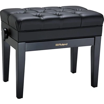 Imagen de Banco de piano Roland en negro satinado con asiento vinilo y compartimento para partituras RPB 500BK