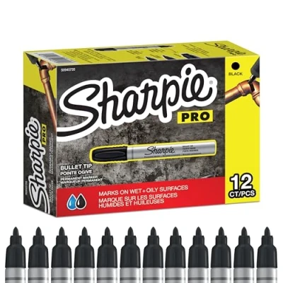 Imagen de Sharpie Pro Rotuladores industriales permanentes Punta de bala Tinta negra 12 unidades