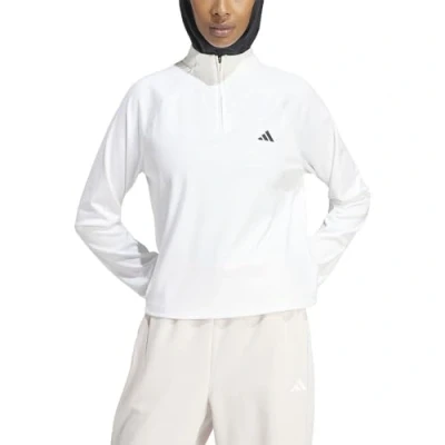 Imagen de adidas Performance Train Essentials Minimal Branding 1/4 ZIP Cover UP Camiseta de manga larga, Mujer, Talla: Large, White