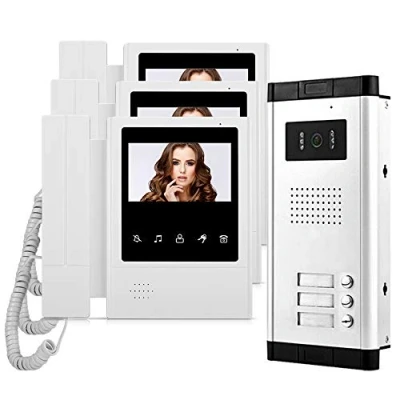 Imagen de HFeng 4.3 &#039;&#039; Video Intercom System 3 Apartamentos con 700TVL Timbre de Puerta cámara, Visión Nocturna, Monitores
