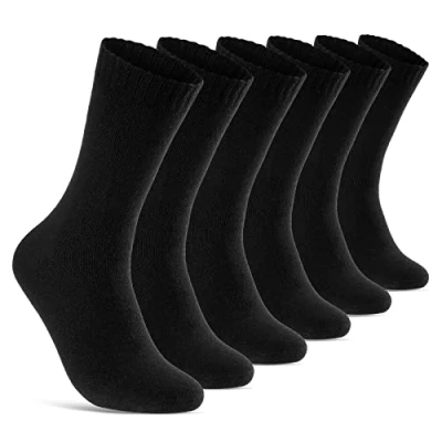 Imagen de sockenkauf24 6 12 24 pares de calcetines TÉRMICOS Hombre y Mujer Felpa Algodón negro con puños suaves (39 42, negro)