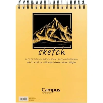 Imagen de Campus University Bloc de Dibujo Sketch A4 Cuaderno Bocetos con Espiral 100 Hojas gramos en Blanco para Carboncillo, Lápiz, Ceras, Pastel, Esbozos