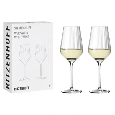 Imagen de Ritzenhoff 3671002 Juego de copas vino blanco 300 ml Serie Sternschliff No. 2, 2 piezas con línea relieve Made in Germany