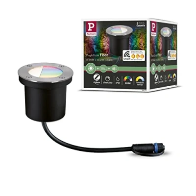 Imagen de Paulmann 94274 Plug &amp; Shine Luz exterior LED Zigbee empotrable de piso RGBW Incl. 1x3.7 Watt regulable IP65 Iluminación jardín plateada metal 3000 K