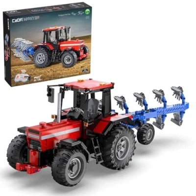 Imagen de Cada Master Tractor con apero de Color Rojo Set construcción Premium R/C y Control por App 1675 Piezas 8+ (DeQube 927DE61052)
