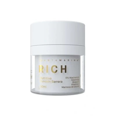 Imagen de Santamarina Cosmetics Crema Hidratante Facial RICH Nutritiva Reparadora Intensiva Para Pieles Secas y Sensibles Piel Suave, Radiante Revitalizada Niacinamida, Manteca de Karite 50 ml