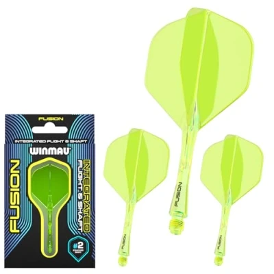 Imagen de WINMAU Fusion Fluoro Yellow Sistema intermedio de vuelo y eje dardos 1 juego por paquete (3 plumas ejes en total)