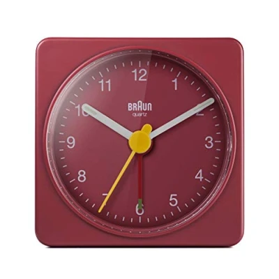 Imagen de Braun Reloj Despertador de Viaje analógico clásico, tamaño Compacto, Movimiento Cuarzo silencioso, Alarma por pitido en Crescendo Rojo, Modelo BC02R.