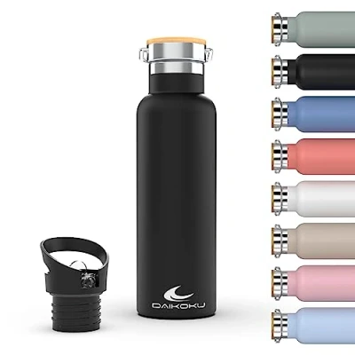 Imagen de Daikoku Botella, Botella Termica Acero Inoxidable Doble Pared, Termo Mantiene Bebida Fria o Caliente Horas, Dos tapones, Color Negro, 750 ML
