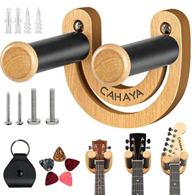 Imagen de CAHAYA Soporte Guitarra Pared Eléctrica Acústica Tamaño Ajustable Para Colgar con 5 Púas y 1 Bolsa Porta Bajo Banjo Ukelele Mandolina, CY0297