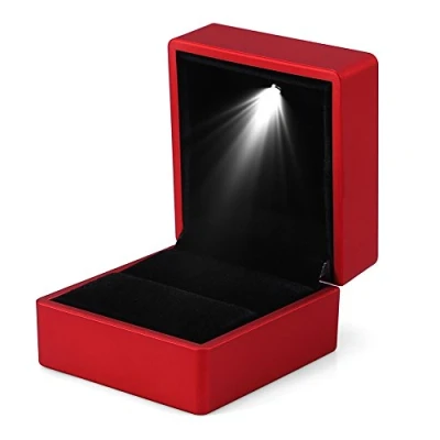 Imagen de 4 colores de moda LED iluminado Anillo Caja almacenamiento joyería Display Case Gift, con luz Regalo para proposición, Compromiso, Boda (rojo)