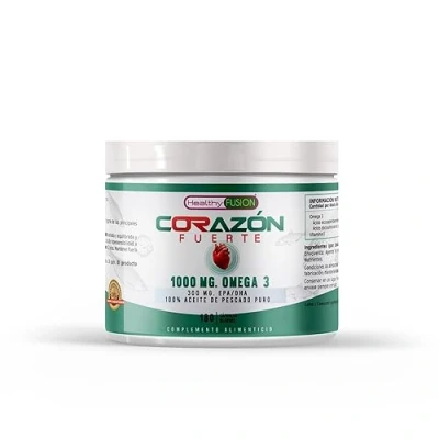 Imagen de Healthy Fusion Aceite de Pescado puro 1000 mg Omega 3 + 300 EPA/DHA Vitamina E Corazón fuerte y sano Reduce el colesterol triglicéridos Salud bienestar 180 cápsulas blandas