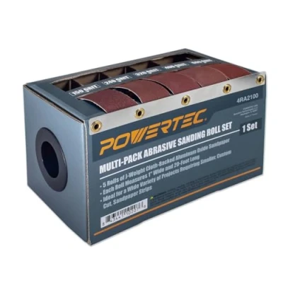 Imagen de POWERTEC 4RA2100 rollos de lijado abrasivos en Caja para automoción/carpintería dispensadora papel lija con 5 lijar Incluye granos surtidos 150/240/320/400/600&quot; x 20 pies