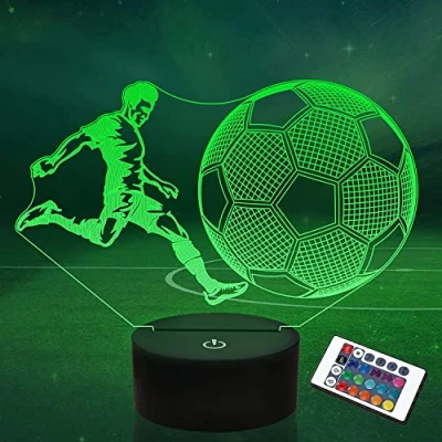 Imagen de SUPERHONGJIHAO Luz nocturna para niños, lámpara LED de fútbol 3D con control remoto, 16 colores cambiantes, regalo cumpleaños niños
