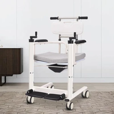 Imagen de Silla de Transferencia Hidráulica, Traslado Elevador Pacientes, Ruedas Portátil con Inodoro Junto a La Cama, Altura Ajustable, para Personas Mayores Discapacitadas