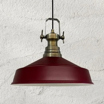 Imagen de bamyum Asletl Lámpara Colgante Industrial, Pantallas de 40 cm, Moderna Metal para Isla Cocina, E27 Salón y Comedor, Burdeos