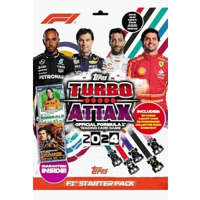 Imagen de Topps Turbo Attax Formula 1 2024 Paquete de iniciación Contiene 20 Cartas, Incluyendo un León Holandés Naranja Verstappen LE y una Carta Piastri Emerald LE.