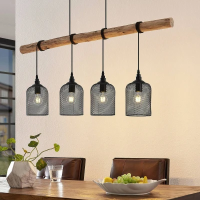 Imagen de lámpara colgante &#039;Elrond&#039; (Tradicional) en Marrón hecho de Madera e.o. para Salón &amp; Comedor (4 llamas, E27) Lindby colgante, lámpara, techo, techo