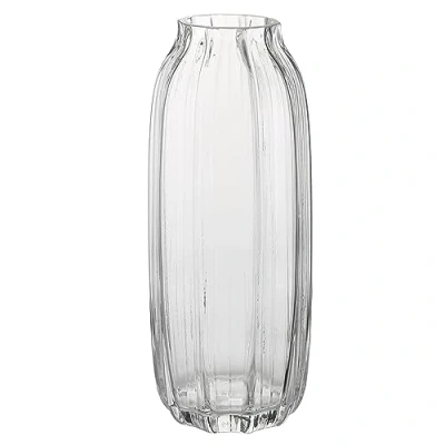 Imagen de JAKY Global Jarrón grande de cristal transparente acanalado alto florero 32 cm jarrones decorativos para el hogar, centros mesa, decoración flores y casa