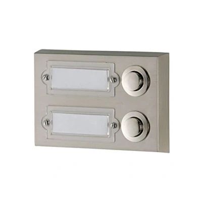 Imagen de HUBER pulsador de timbre superficie metal con placa identificación I latón cromado puerta frontal