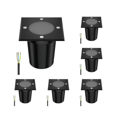 Imagen de ledscom.de 6 unidades Lámpara empotrable de suelo RELI para exteriores, IP67, negra, angular, 11 x 11cm, 1x GU10 máx. 15W, esmerilado