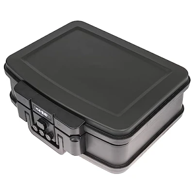 Imagen de HMF 250437 Caja de documentos impermeable ignífuga con cerradura combinación, DIN A4, 44,5 x 16,5 33 cm, color negro